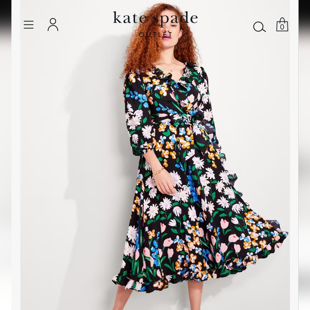 Kate Spade Black Floral Midi Dress